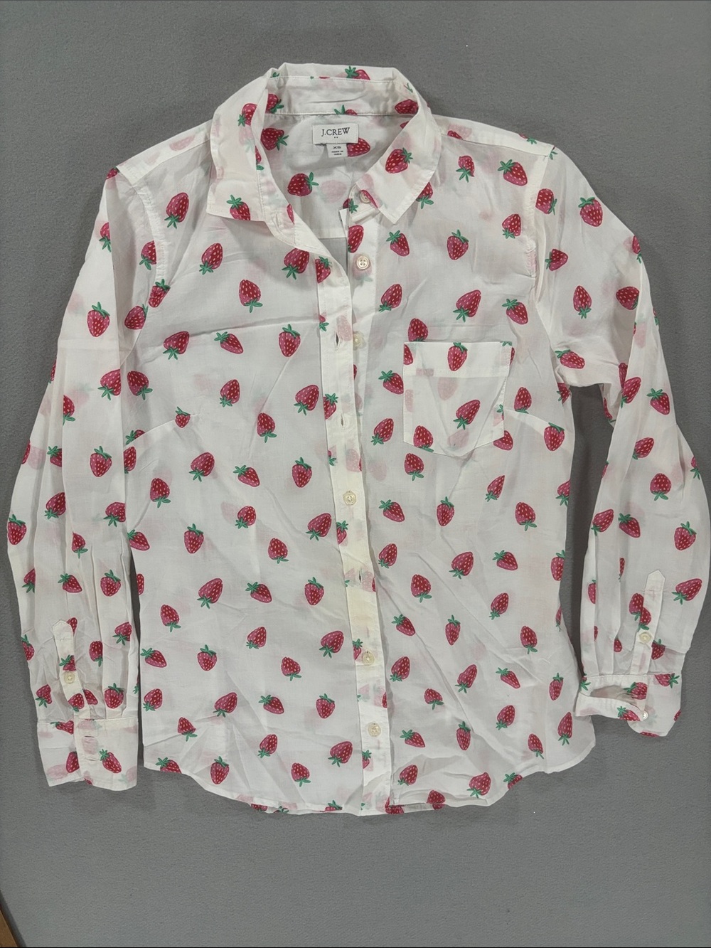 J.Crew cotton White Strawberry Print Button-Up Shirt XS NWT